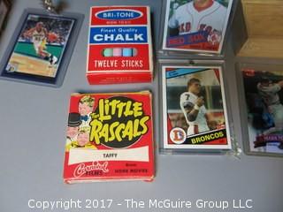 Collection including Dominoes, poker chips, sports cards and "Little Rascals" film