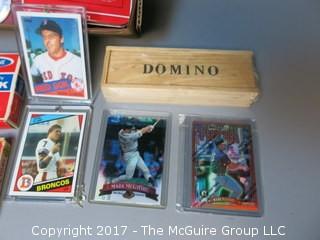 Collection including Dominoes, poker chips, sports cards and "Little Rascals" film