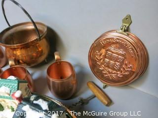 Collection including copperware, mirrored silverplate and holiday decorations 