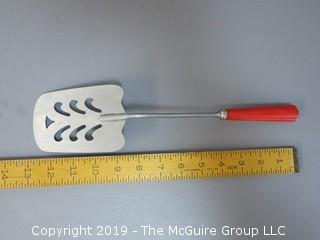 Slotted Spatula with wood handle; painted red