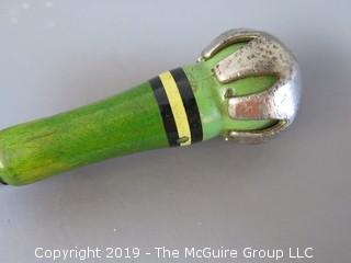 Collection of Wooden Handled Kitchen Utensils including ice pick (made in England) and meat fork; all with green painted  