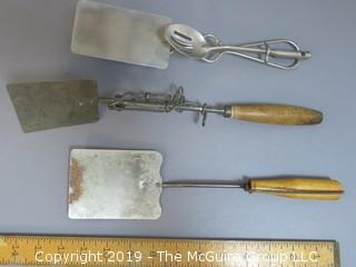 Collection of Wood Handled Solid Spatulas; some with attachments