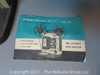 Promatic Model 8-Z 8mm Automatic Movie Projector with instruction book and case