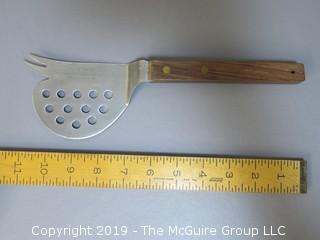 Slotted Spatula with prongs; wood handle; unpainted