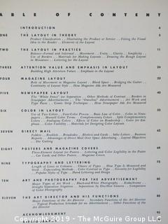 Book Title: "Advertising Layout: The Projection of an Idea"; authored by Richard S. Chenault; editor of The American Magazine; printed by Oberly and Newell Lithograph Co.; 2nd printing; published by Heck-Cattell, New York; 1946