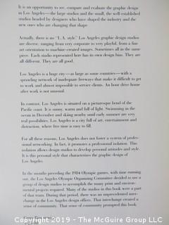 Book Title: "Graphic Design: Los Angeles"; authored by Julie Prendiville; designed by Gerry Rosentswieg; published by Madison Square Press; 1988