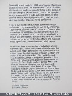 Book Title: "AIGA Graphic Design USA: 1 -The Annual of the American Institute of Graphic Arts"; authored by C. Ray Smith; designed by Miho; published by Watson-Giptill, New York;  1980