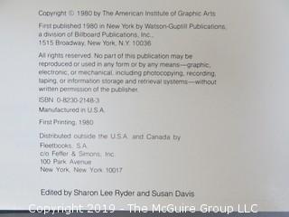 Book Title: "AIGA Graphic Design USA: 1 -The Annual of the American Institute of Graphic Arts"; authored by C. Ray Smith; designed by Miho; published by Watson-Giptill, New York;  1980