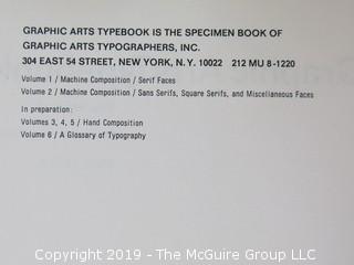 Book Title: "Vol. I and II; Graphic Arts Typebooks (serif faces, sans serifs, square serifs and misc. faces); the specimen book of Graphics Arts Typographers, Inc., New York; 1965 