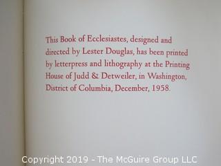 Book Title: "Ecclesiastes: With a Wood Engraving and Eight Trial Drawings"; designed and directed by Lester Douglas; printed by letterpress and lithography; Judd and Detweiler, Washington DC; 1958 