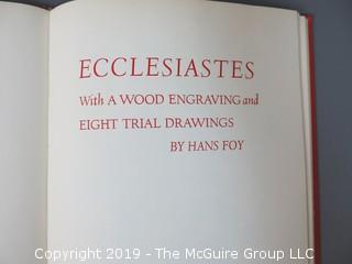 Book Title: "Ecclesiastes: With a Wood Engraving and Eight Trial Drawings"; designed and directed by Lester Douglas; printed by letterpress and lithography; Judd and Detweiler, Washington DC; 1958 