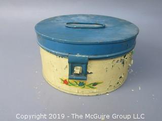 Vintage Stenciled Cake Tin Carrier; with hinged lid; marked Fries