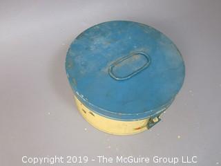 Vintage Stenciled Cake Tin Carrier; with hinged lid; marked Fries