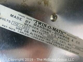 Twin-O-Matic Electric Waffle Maker; designed by Karl Ratliff; 1937; by Manning Bowman and Co. 