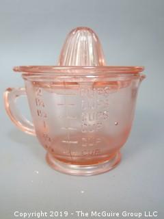 Pink Glass Juicer/Reamer with Matching Measuring Cup 