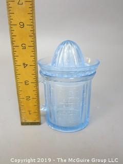 Blueish Tint Glass Juicer/Reamer with Matching Measuring Cup 