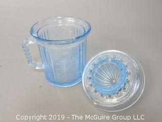 Blueish Tint Glass Juicer/Reamer with Matching Measuring Cup 