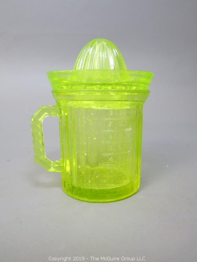 Uranium Glass Measuring Cup & Juicer - McLaughlin Auctioneers, LLC