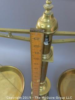 24" tall Old Brass Scale; marked "N & C"; "#5", "10kg"