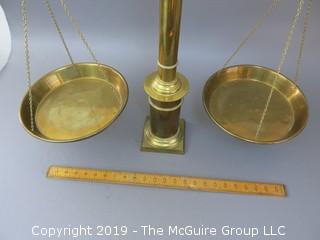 24" tall Old Brass Scale; marked "N & C"; "#5", "10kg"