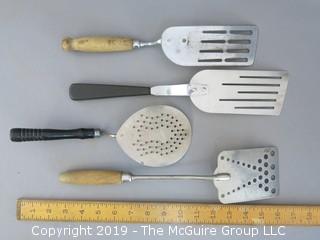 (4) Wood Handled Slotted Spatulas