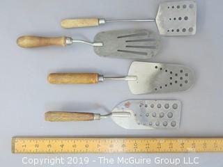 (4) Wood Handled Slotted Spatulas