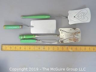 (4) Green Paint Handled Wooden Spatulas