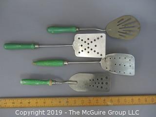 (4) Green Paint Handled Wooden Spatulas