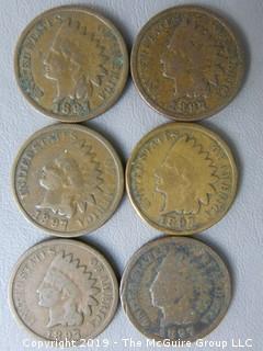 (6) 1897 Indian Head Cents