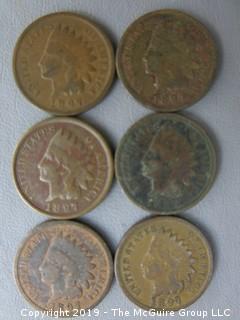 (6) 1897 Indian Head Cents