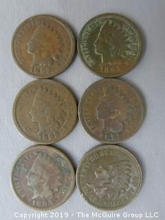 (6) 1893 Indian Head Cents