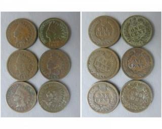 (6) 1893 Indian Head Cents