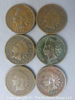 (6) 1893 Indian Head Cents