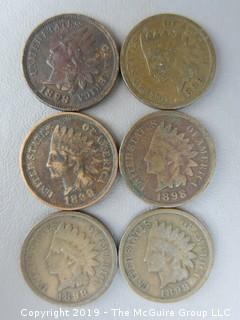 (6) 1898 Indian Head Cents