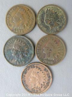 (5) 1898 Indian Head Cents