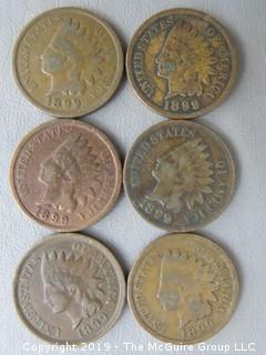 (6) 1899 Indian Head Cents