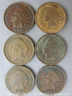 (6) 1899 Indian Head Cents