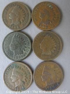 (6) 1896 Indian Head Cents