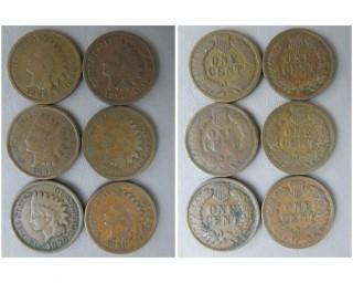 (6) 1890 Indian Head Cents