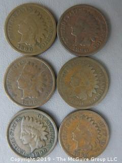 (6) 1890 Indian Head Cents