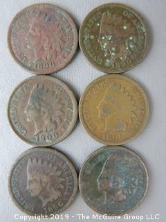 (6) 1890 Indian Head Cents