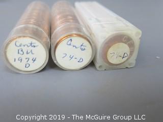 (3) Rolls of 1974-D Cents; BU