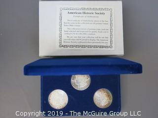 (1) 1879. (1) 1880, and (1) 1881 Silver Dollar Set; including COA by American Historic Society 