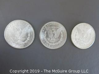 (1) 1879. (1) 1880, and (1) 1881 Silver Dollar Set; including COA by American Historic Society 