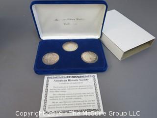 (1) 1879. (1) 1880, and (1) 1881 Silver Dollar Set; including COA by American Historic Society 