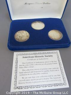 (1) 1879. (1) 1880, and (1) 1881 Silver Dollar Set; including COA by American Historic Society 