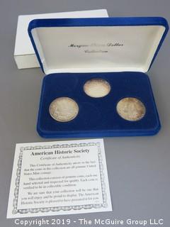 (1) 1879. (1) 1880, and (1) 1881 Silver Dollar Set; including COA by American Historic Society 