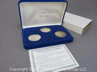 (1) 1879. (1) 1880, and (1) 1881 Silver Dollar Set; including COA by American Historic Society 