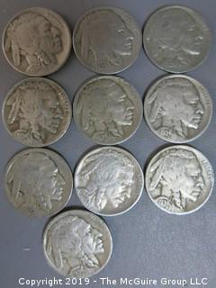 (10) 1934-D Buffalo Nickels 