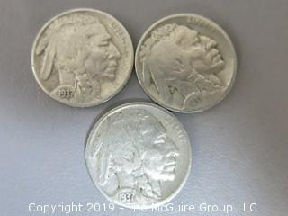 (3) 1937 Buffalo Nickels